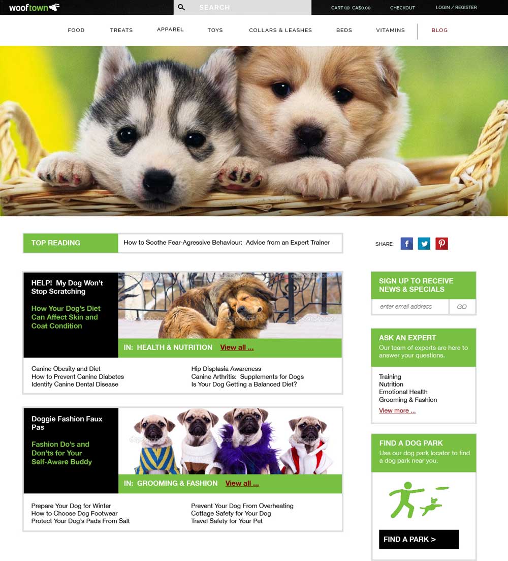Online pet store how-to landing page