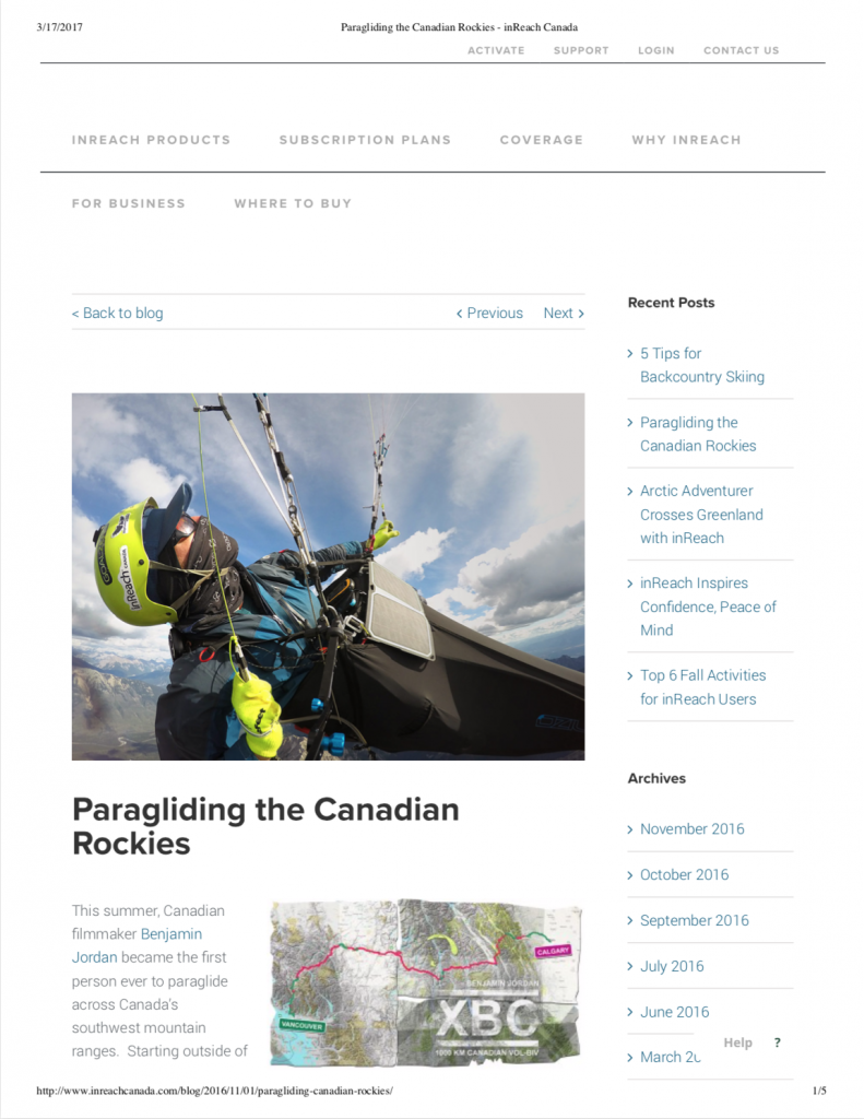inReach Canada blog written by India Stone titled Paragliding the Canadian Rockies